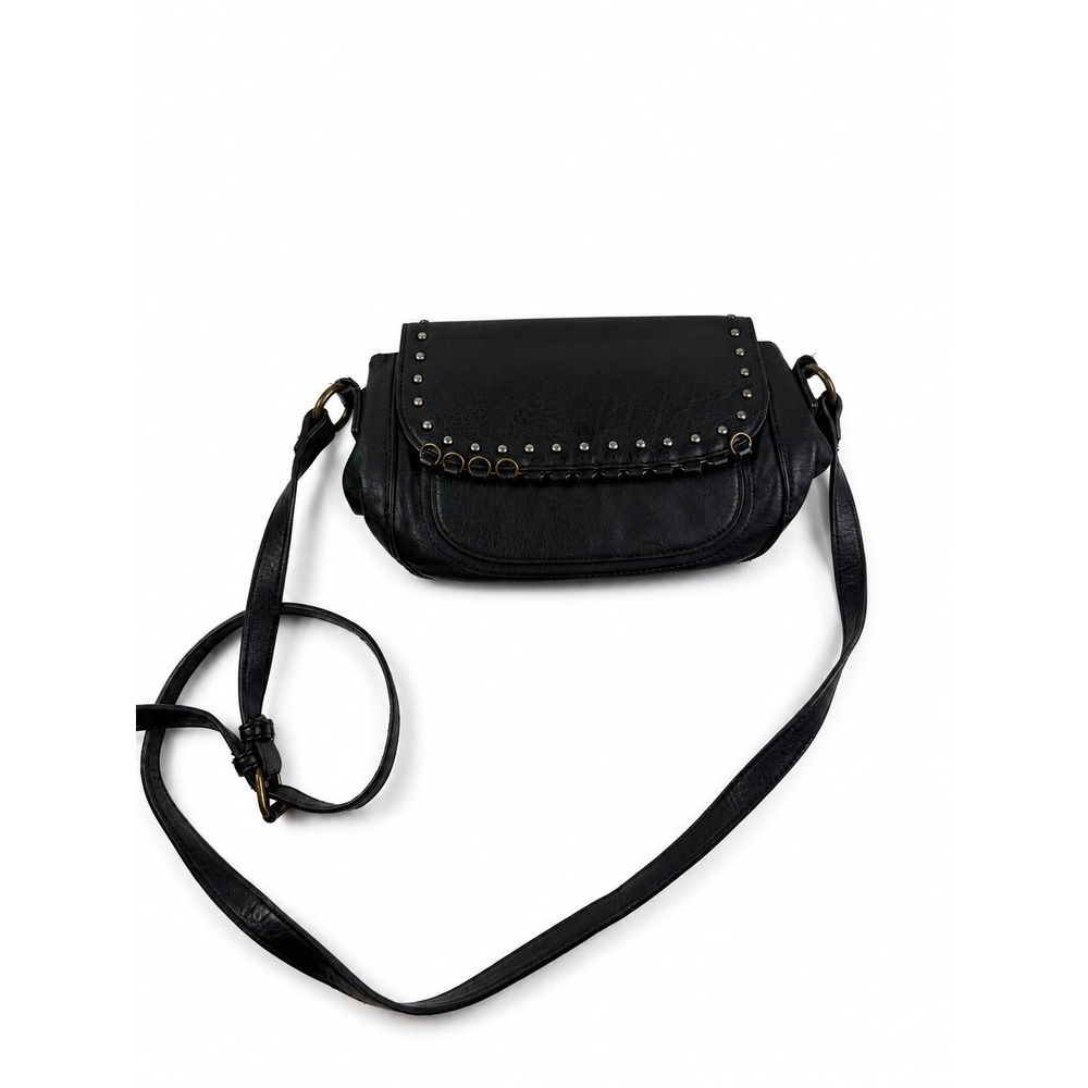 Hayden-Harnett Vintage Black Studded Vegan Leather Boho Crossbody Shoulder Bag